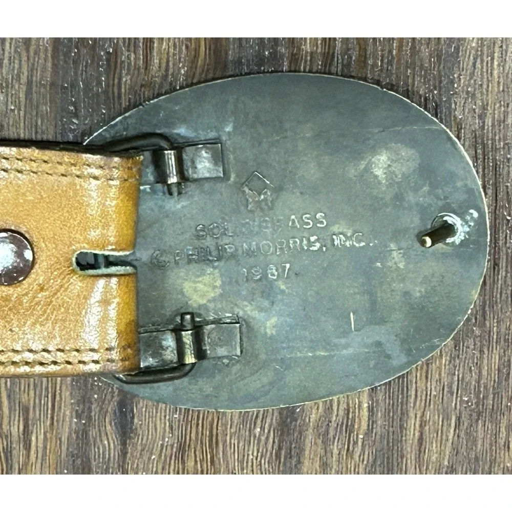 Vintage Marlboro 1987 Belt Buckle Solid Brass Philip Morris, Bechelli Lthr Belt - Picture 2 of 16